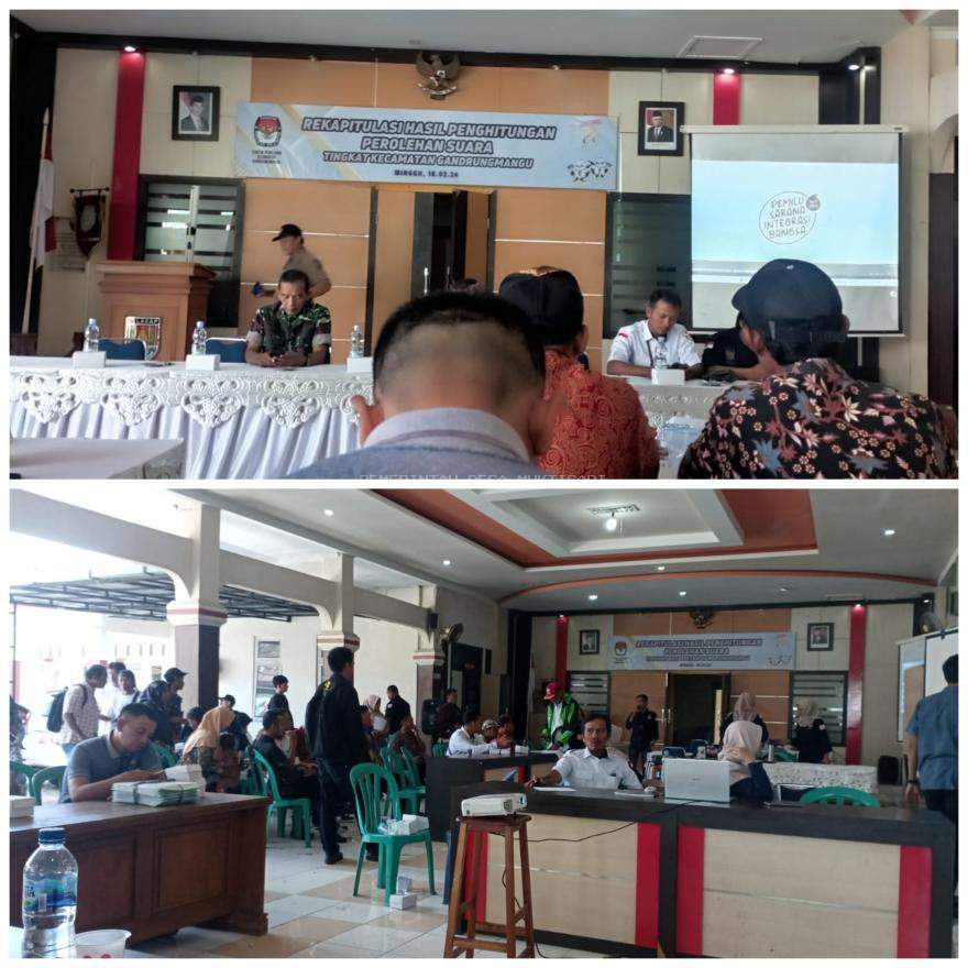 PPS DESAMUKTISARI HADIRI RAPAT PLENO PERHITUNGAN SUARA TINGKAT KECAMATAN GANDRUNGMANGU